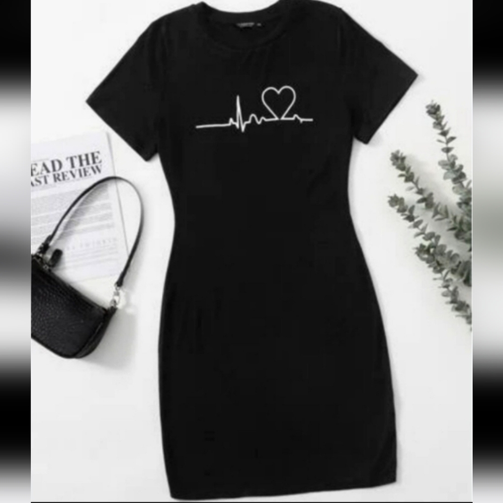 Shein Heart Print Bodycon Dress Size S